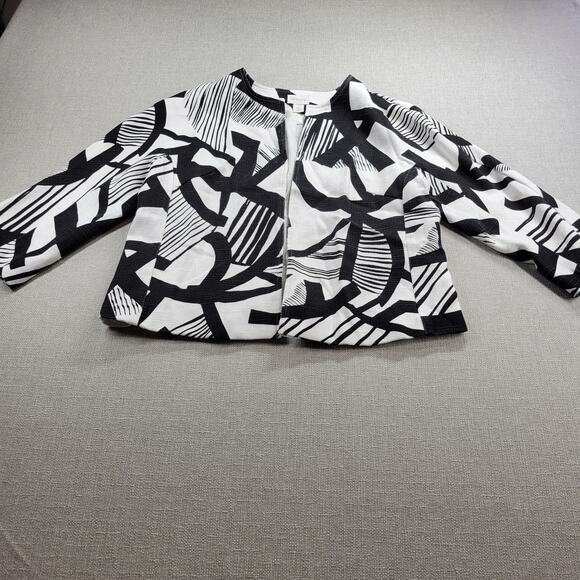 Chico's Womens Jacket Size 1 Black White Bi-Color Geometric Open Front Career - Picture 7 of 14